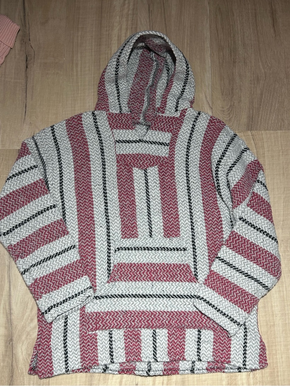 Source Unknown Striped Hooded Pullover Sweater - Red & White